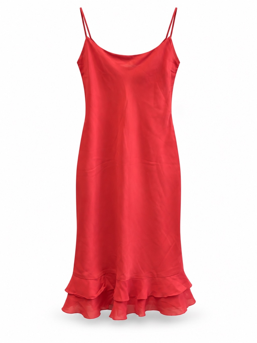 Vintage Ralph Lauren Red Satin Slip Dress with Ruffle Hem